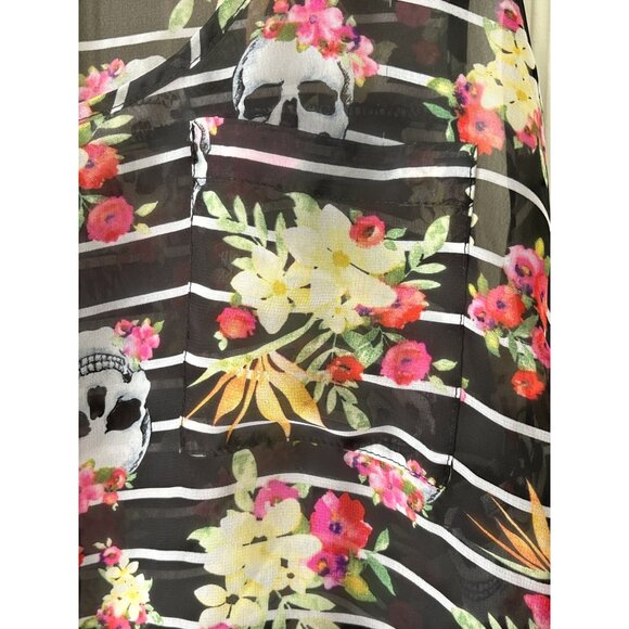 Torrid Women’s Size 3 Floral Skull Striped Sheer Tank Top - Picture 4 of 6